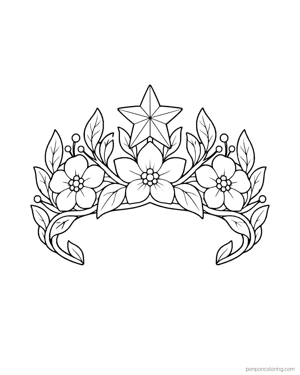 Fairy crown decorated with flowers, leaves, and a central faceted star.