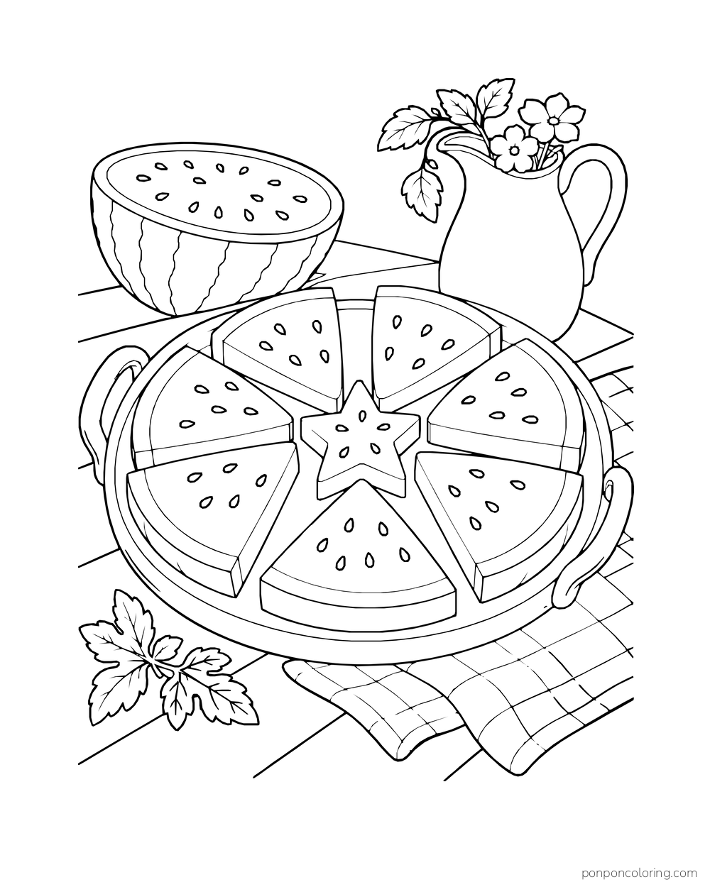 Watermelon wedges arranged around a star-shaped piece on a round platter.