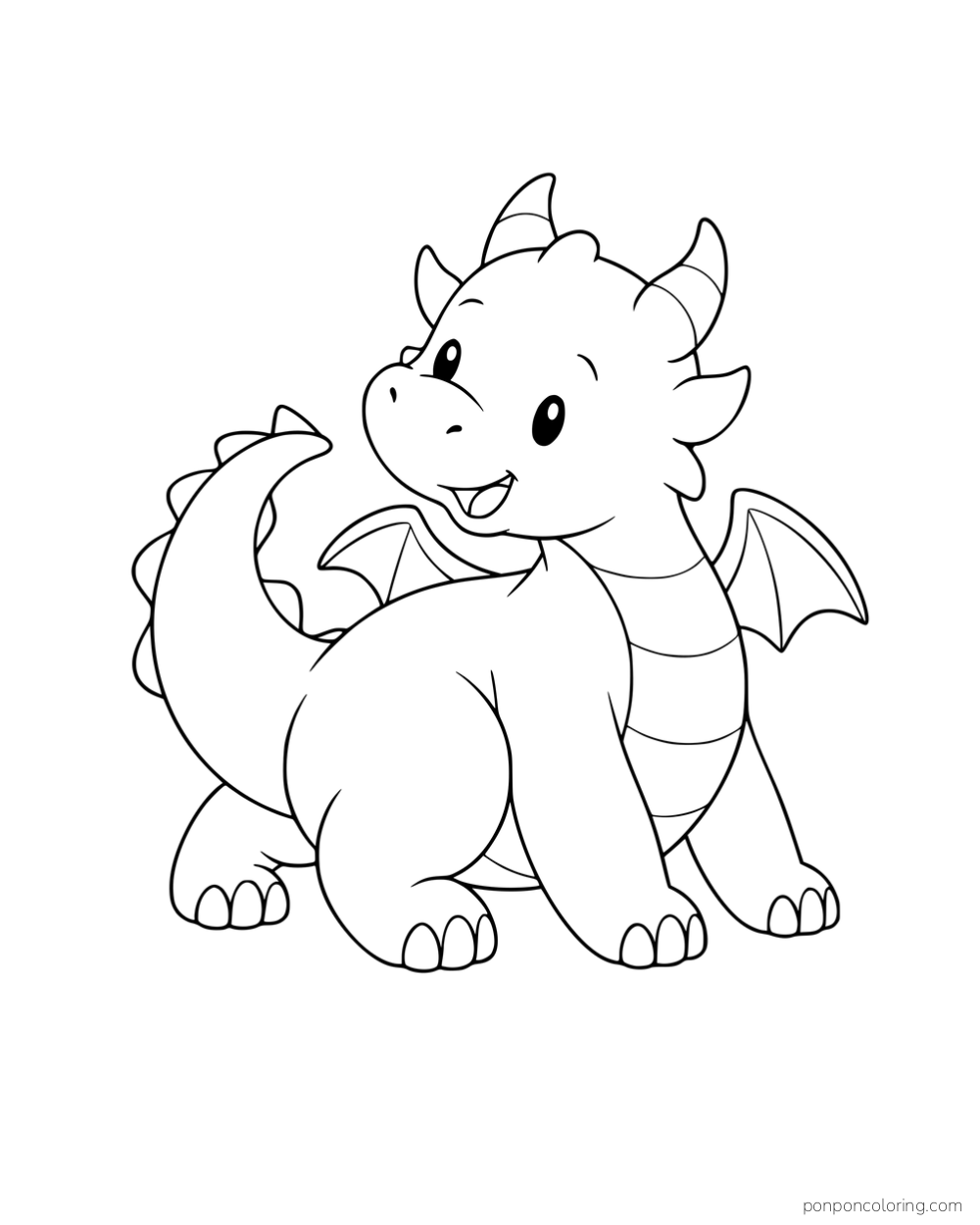 A small dragon turning its head toward its raised tail.