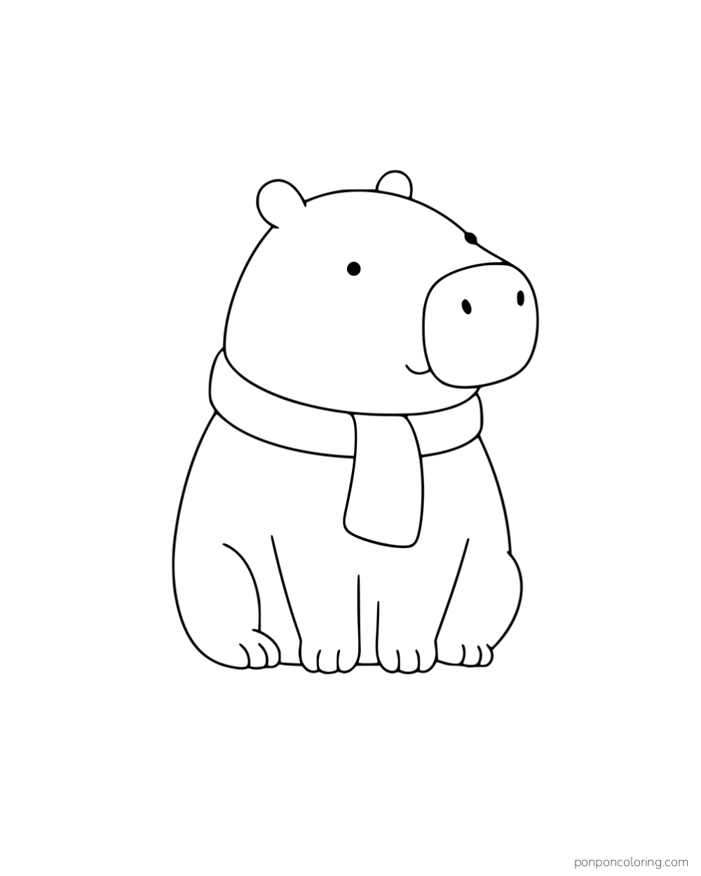 A seated capybara wearing a scarf.
