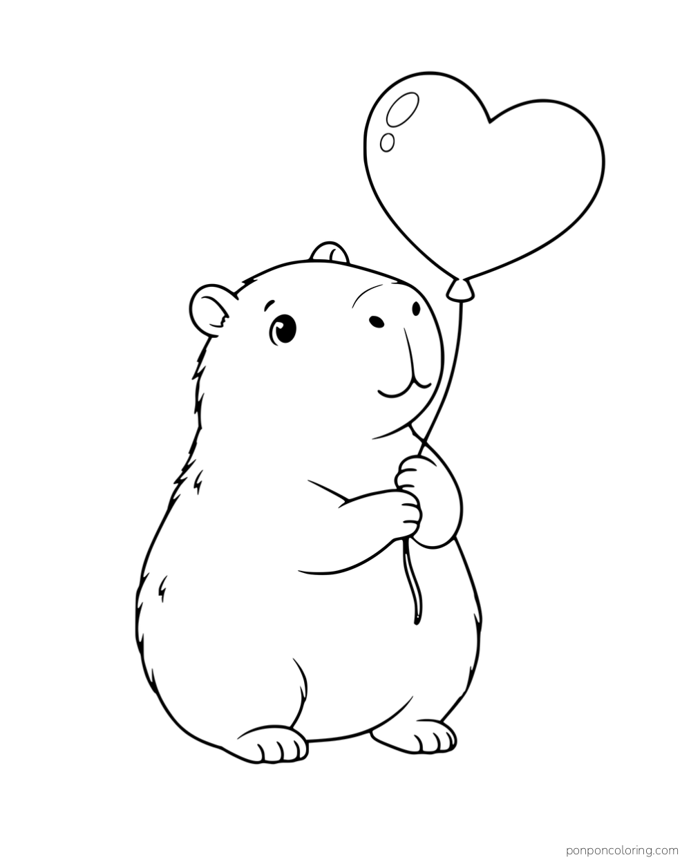 A capybara holding a heart-shaped balloon.
