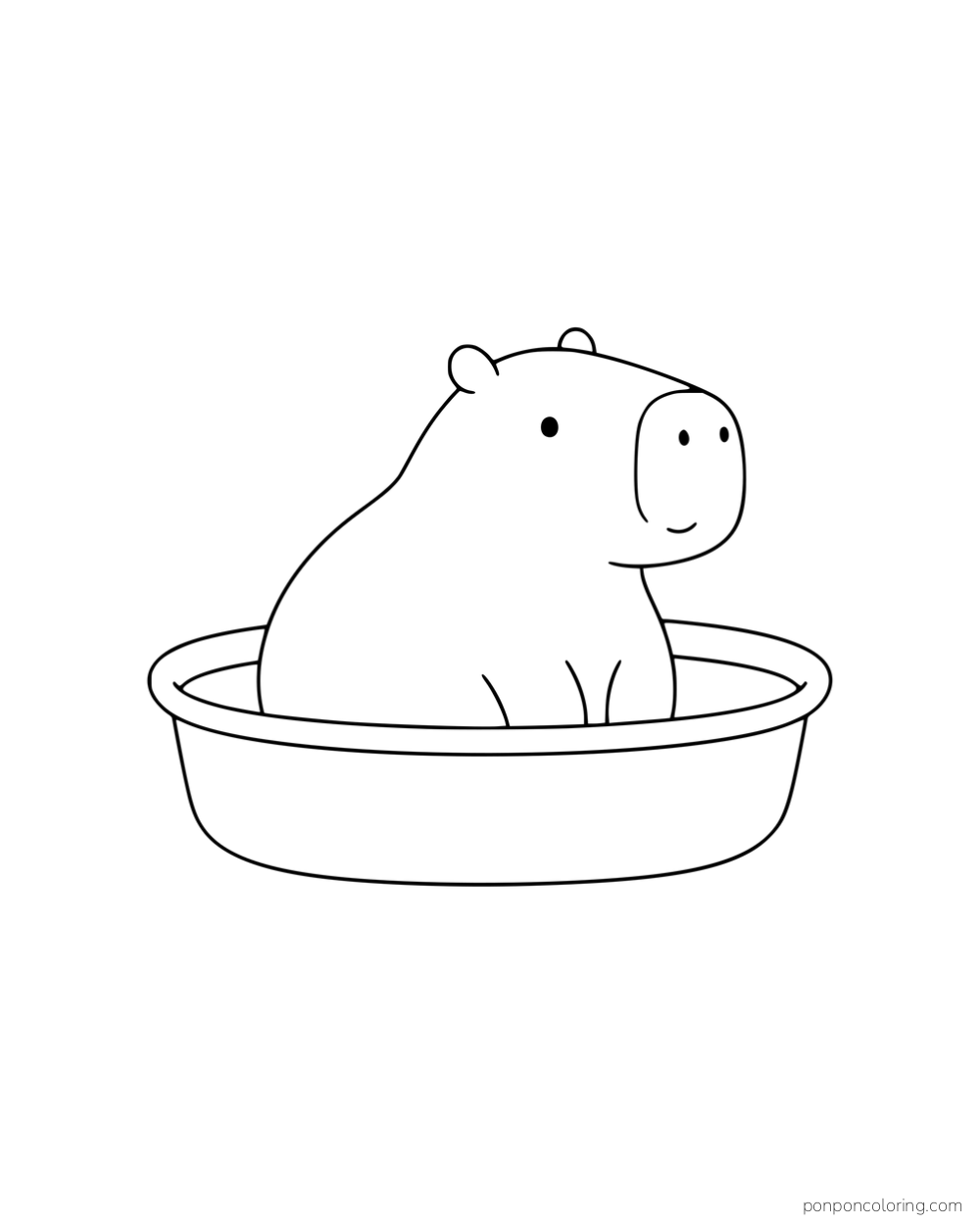 A capybara sitting in a small oval bath.