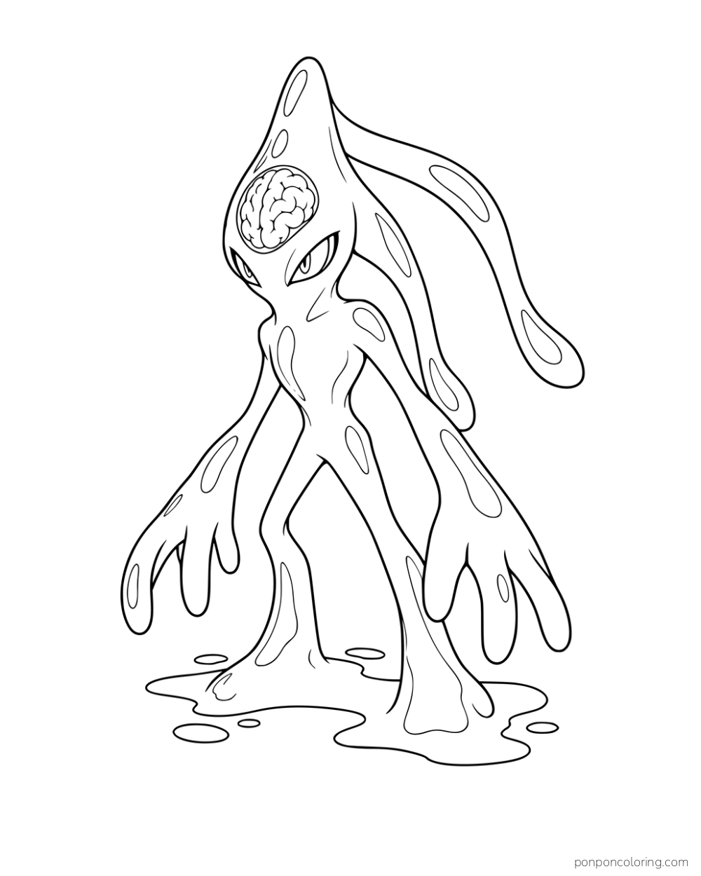 Chaos Zero standing in a puddle with long liquid arms and a pointed head.