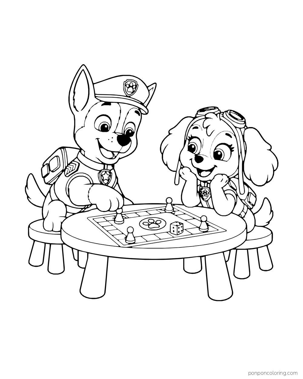 Chase and Skye play a board game at a low round table.
