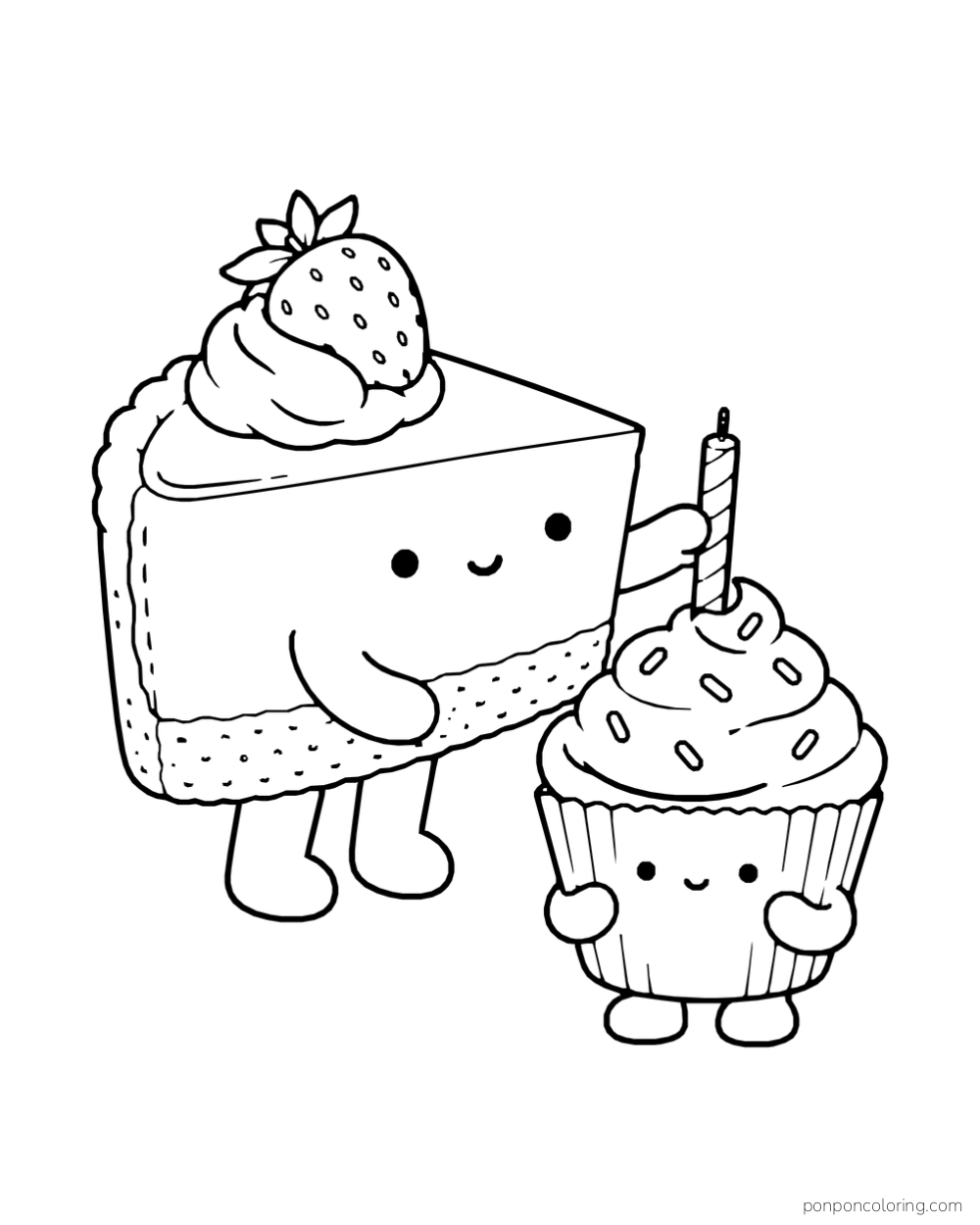 A slice of strawberry cheesecake places a candle in a cupcake.