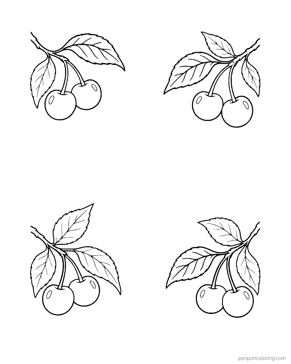 Four separate cherry branch flourishes decorate the corners of a blank page.