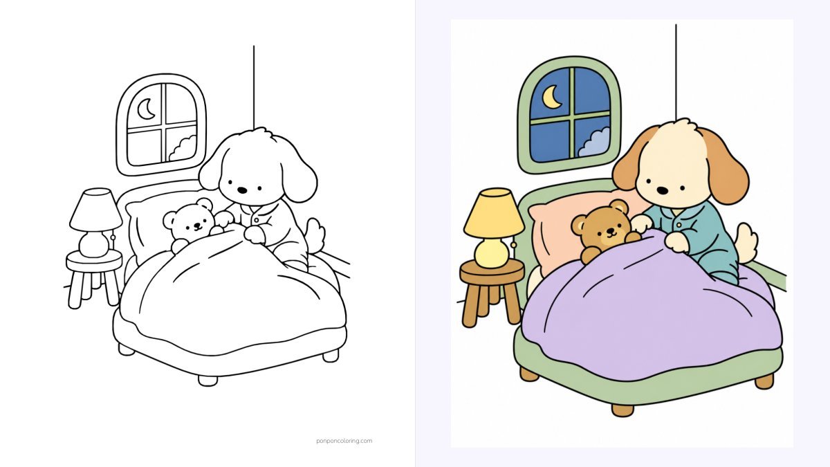 Cozy Bedroom Coloring Pages: Bedtime Corners (80 Free Printable PDFs) coloring page
