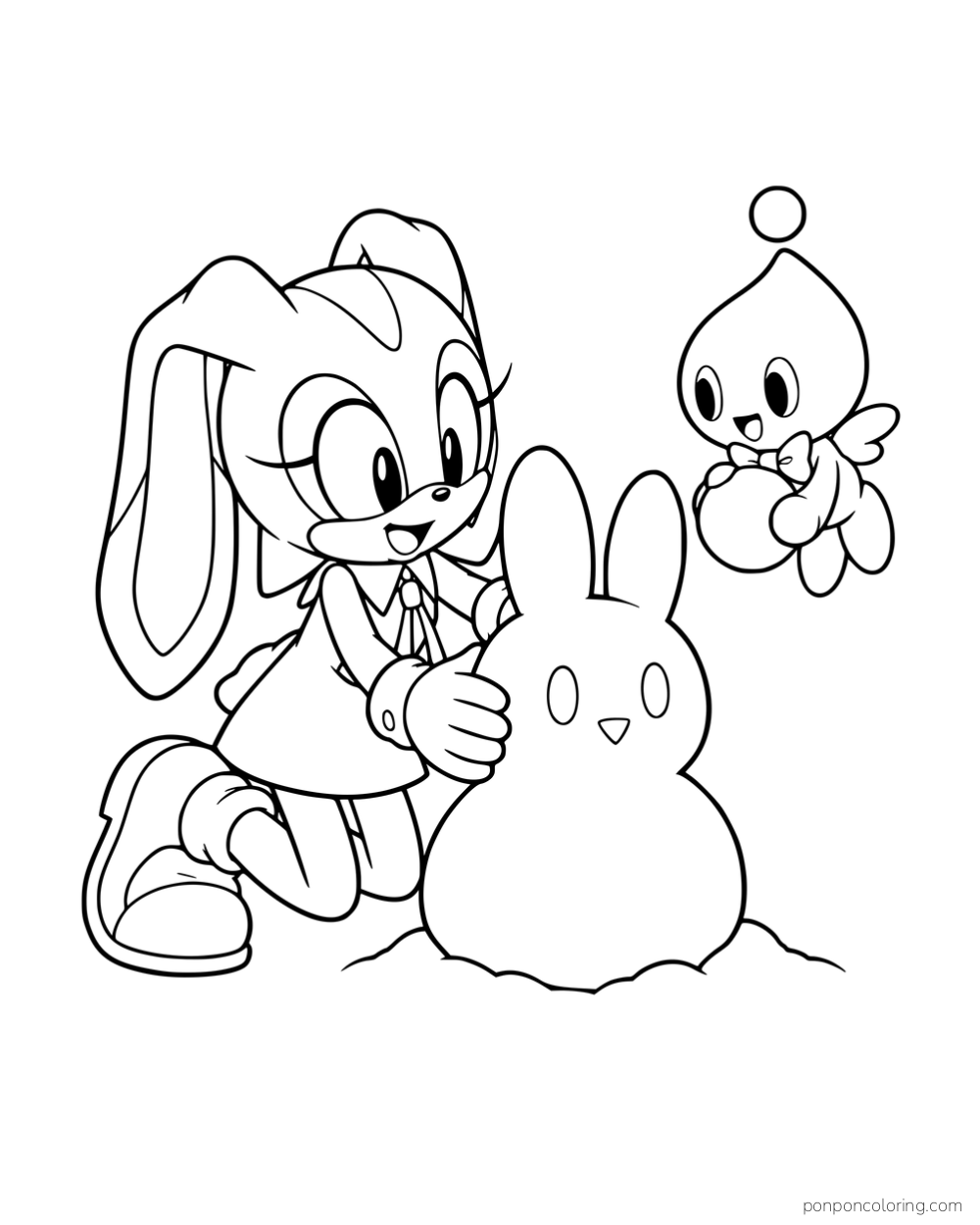 Cream shaping a snow bunny while Cheese floats nearby.