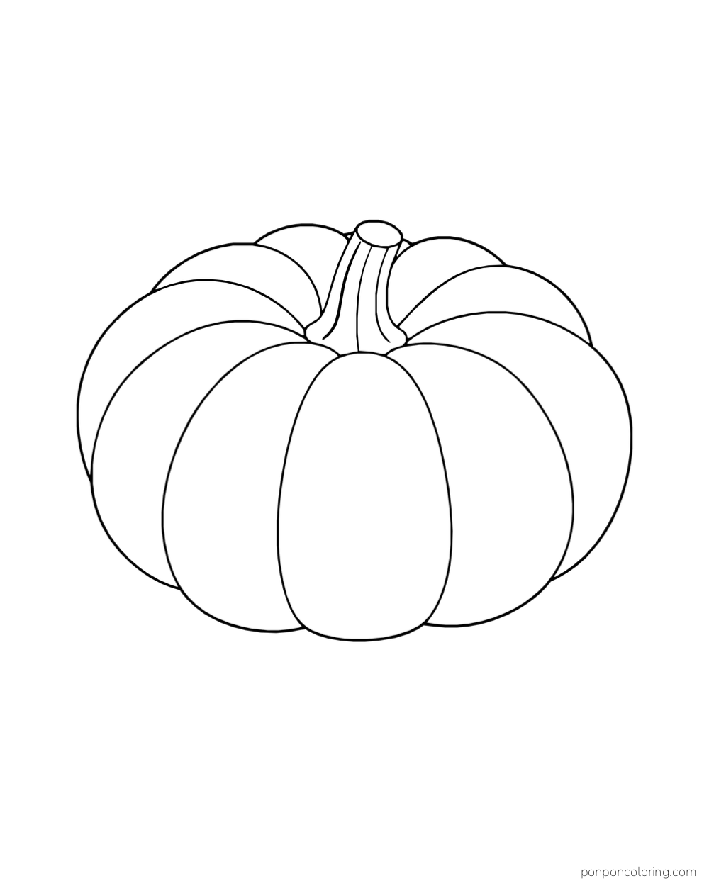 A squat pumpkin viewed from above at an angle, with broad ribs and a short stem.