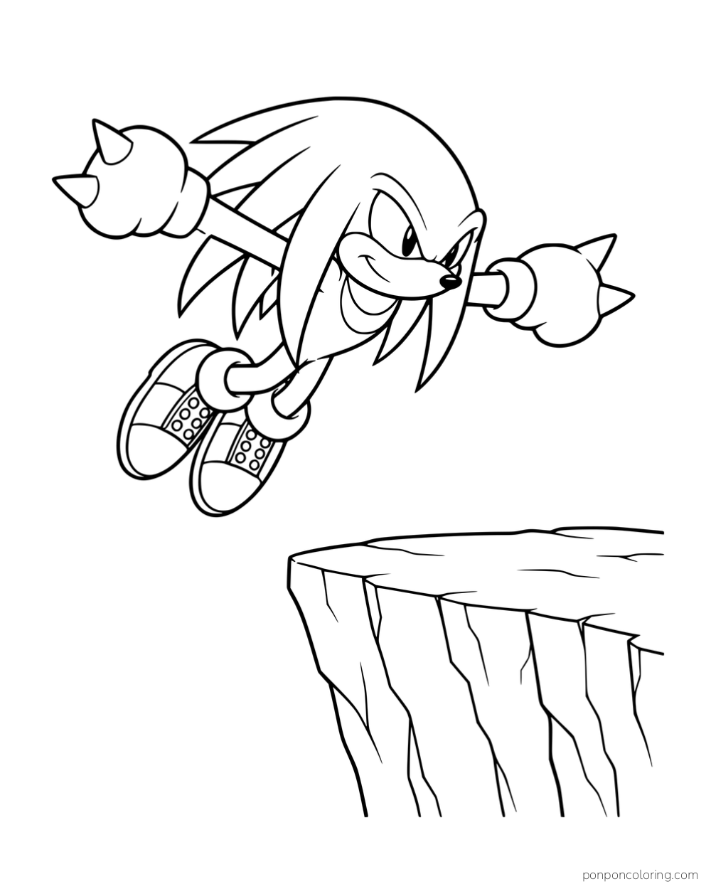 Knuckles gliding with his arms spread beside a cliff.