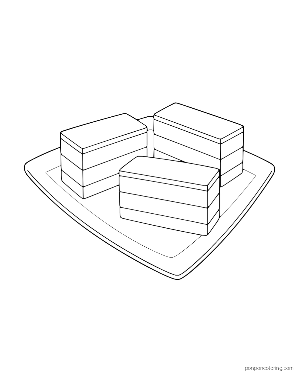 Three rectangular bar cookies show stacked layers on a square plate.