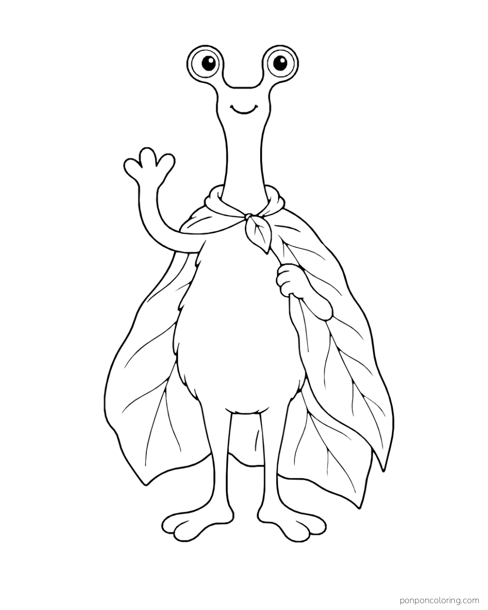 Long-necked two-eyed monster standing with a broad leaf cape over its shoulders.
