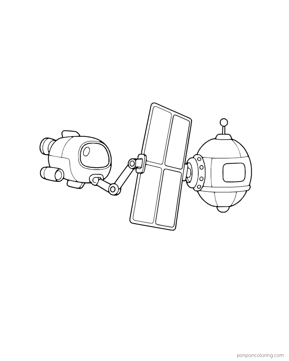 Two spacecraft hold a rectangular panel between them.