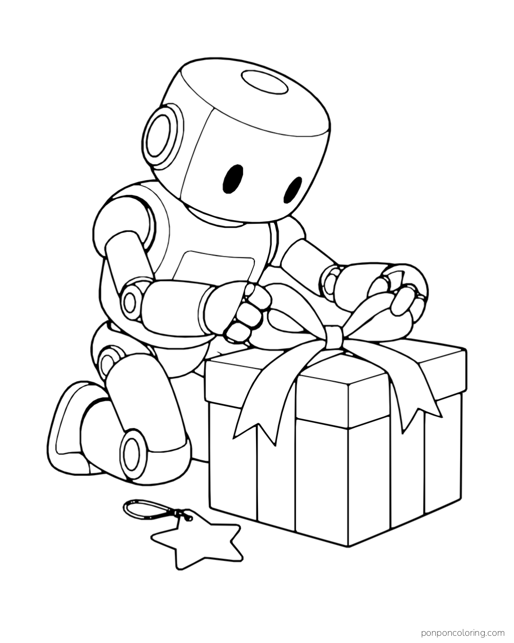 Robot ties a ribbon around a gift box.