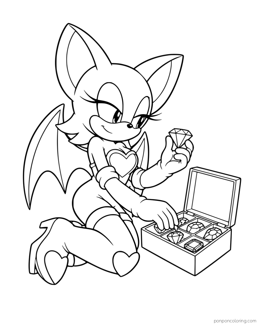Rouge holding a gem beside an open jewelry box.