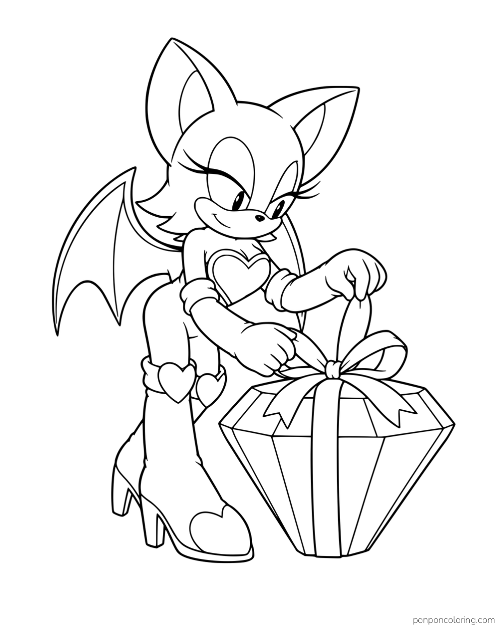 Rouge tying a bow around a large gem-shaped gift.