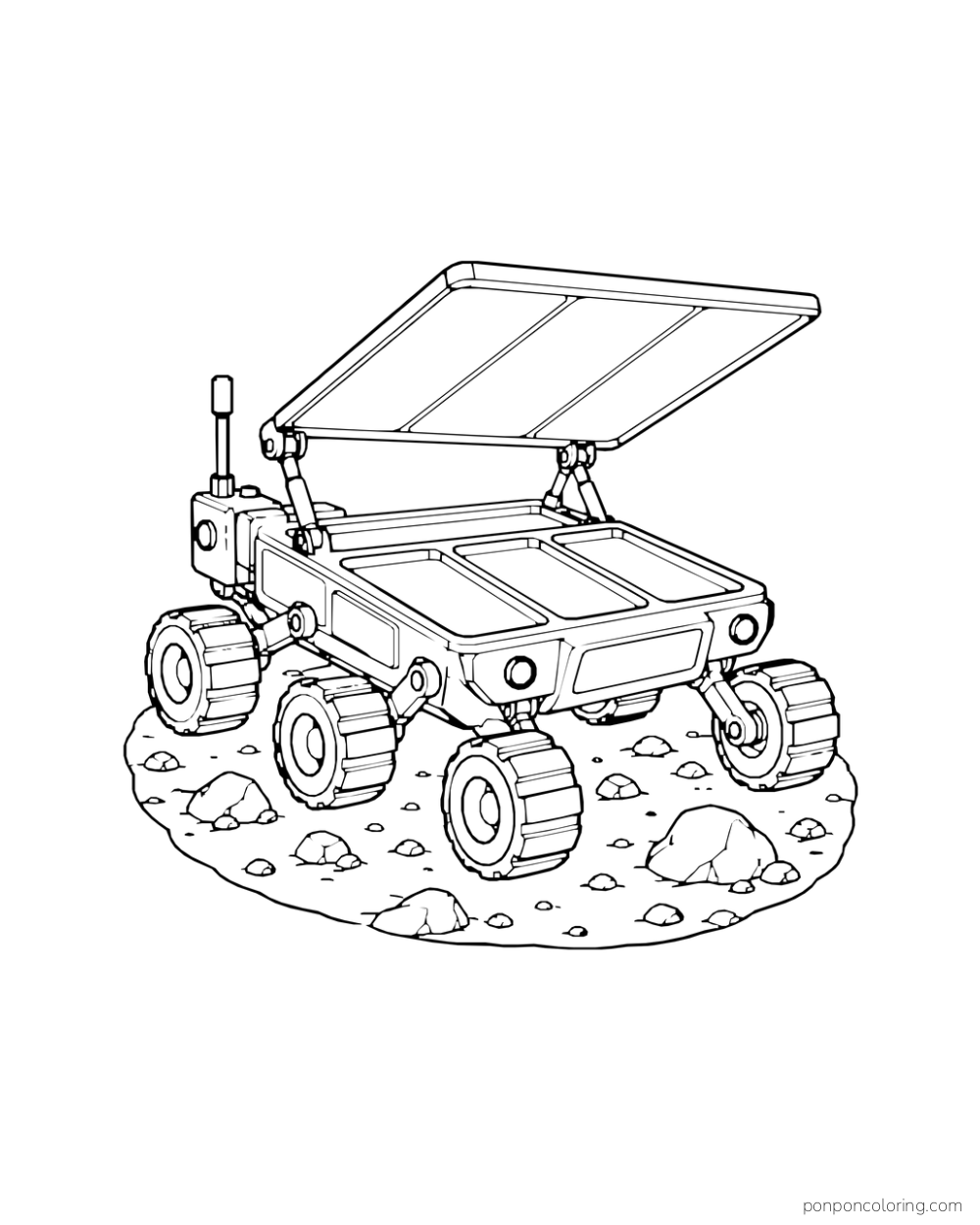 A rover opens a wide hinged shade above its equipment tray.