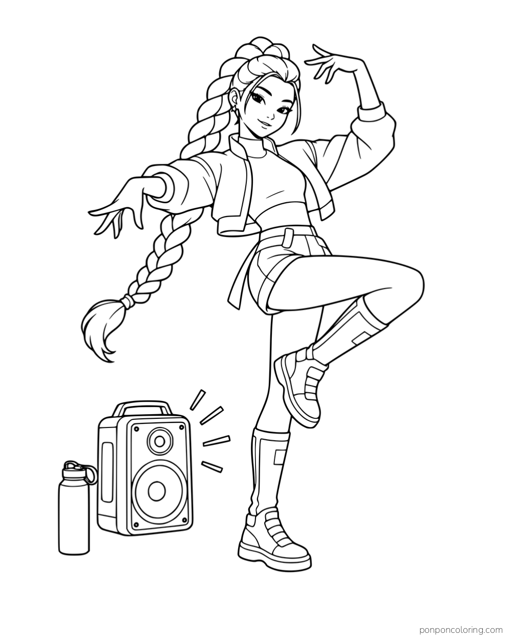 Rumi balancing in a dance pose beside a portable speaker and water bottle.