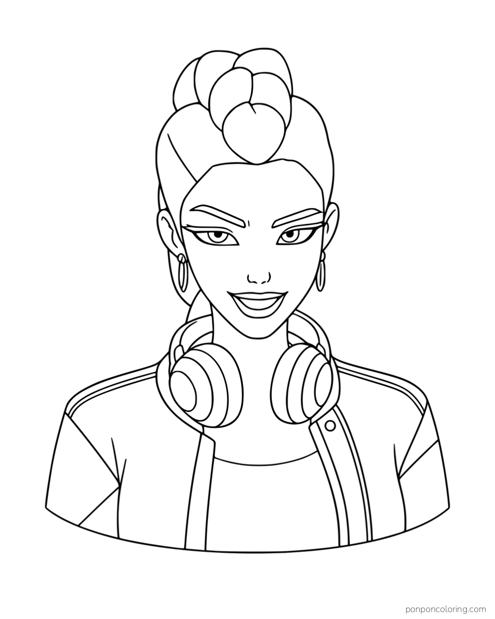 Rumi wearing headphones around her neck.