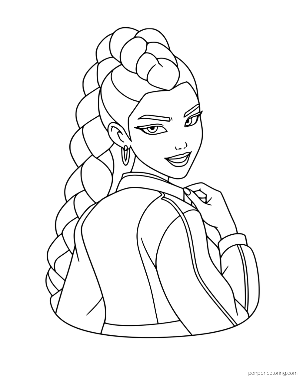 Rumi looking back over her shoulder with a long braid.
