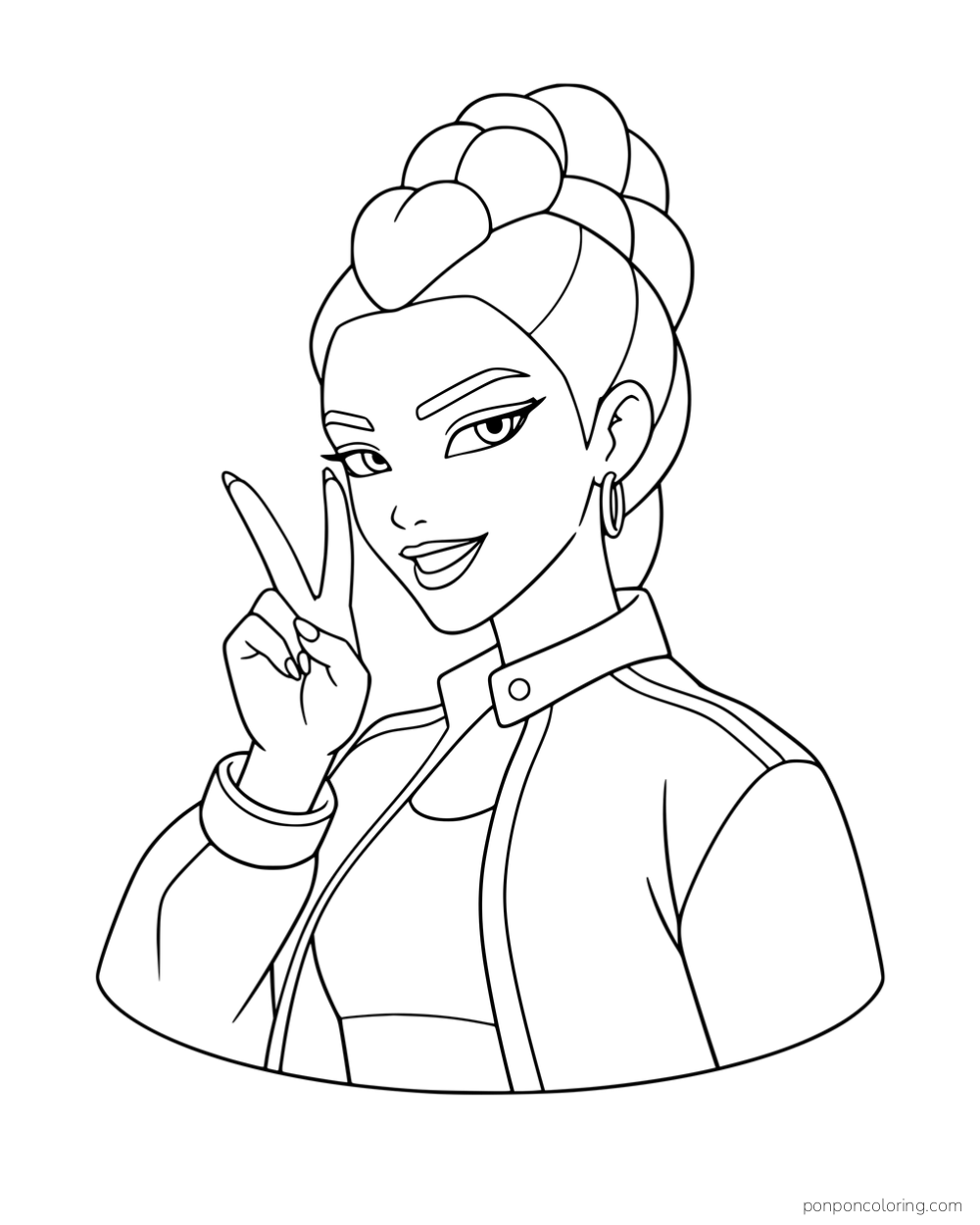 Rumi giving a peace sign beside her face.