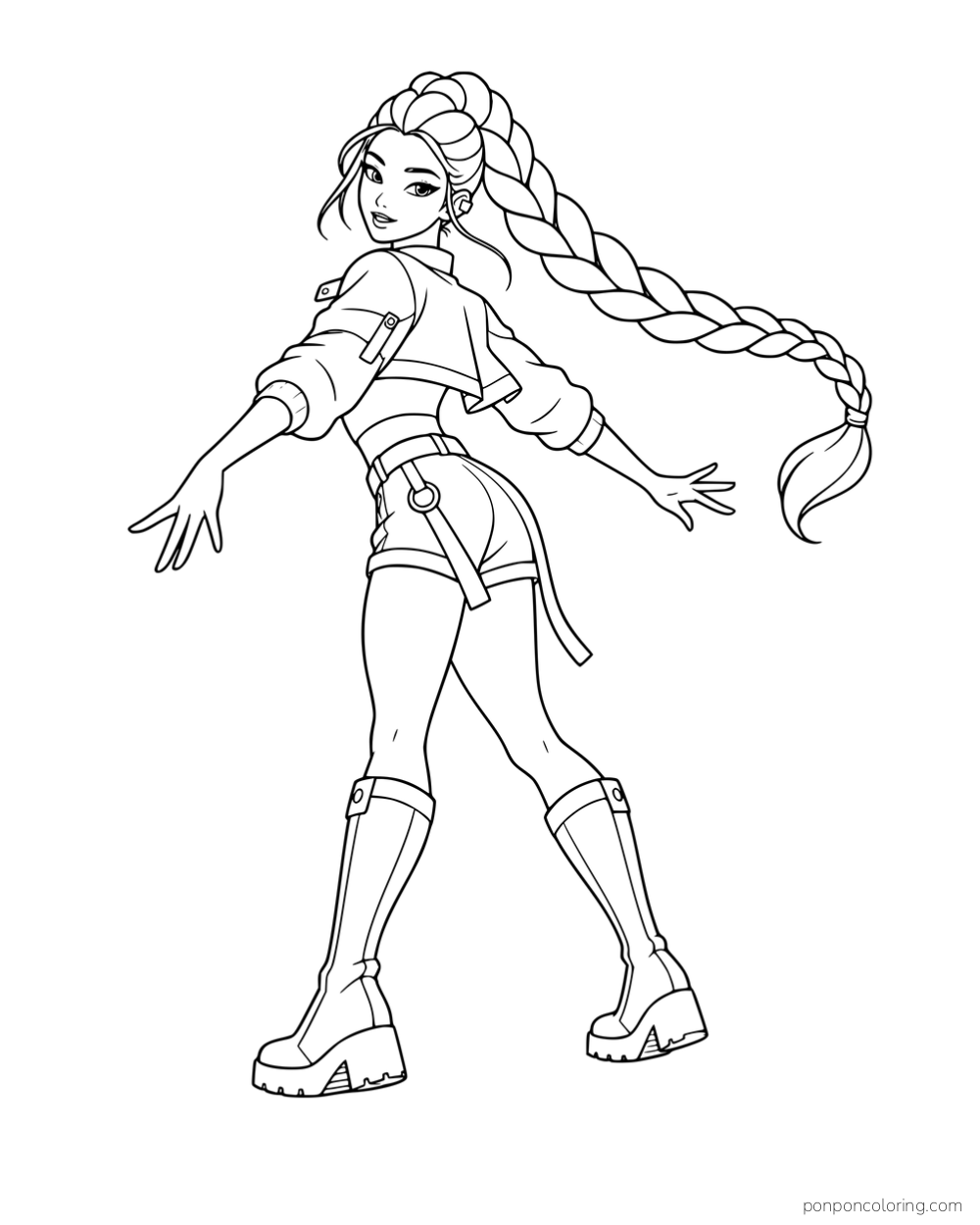 Rumi turning with both arms spread and her long braid swinging behind her.
