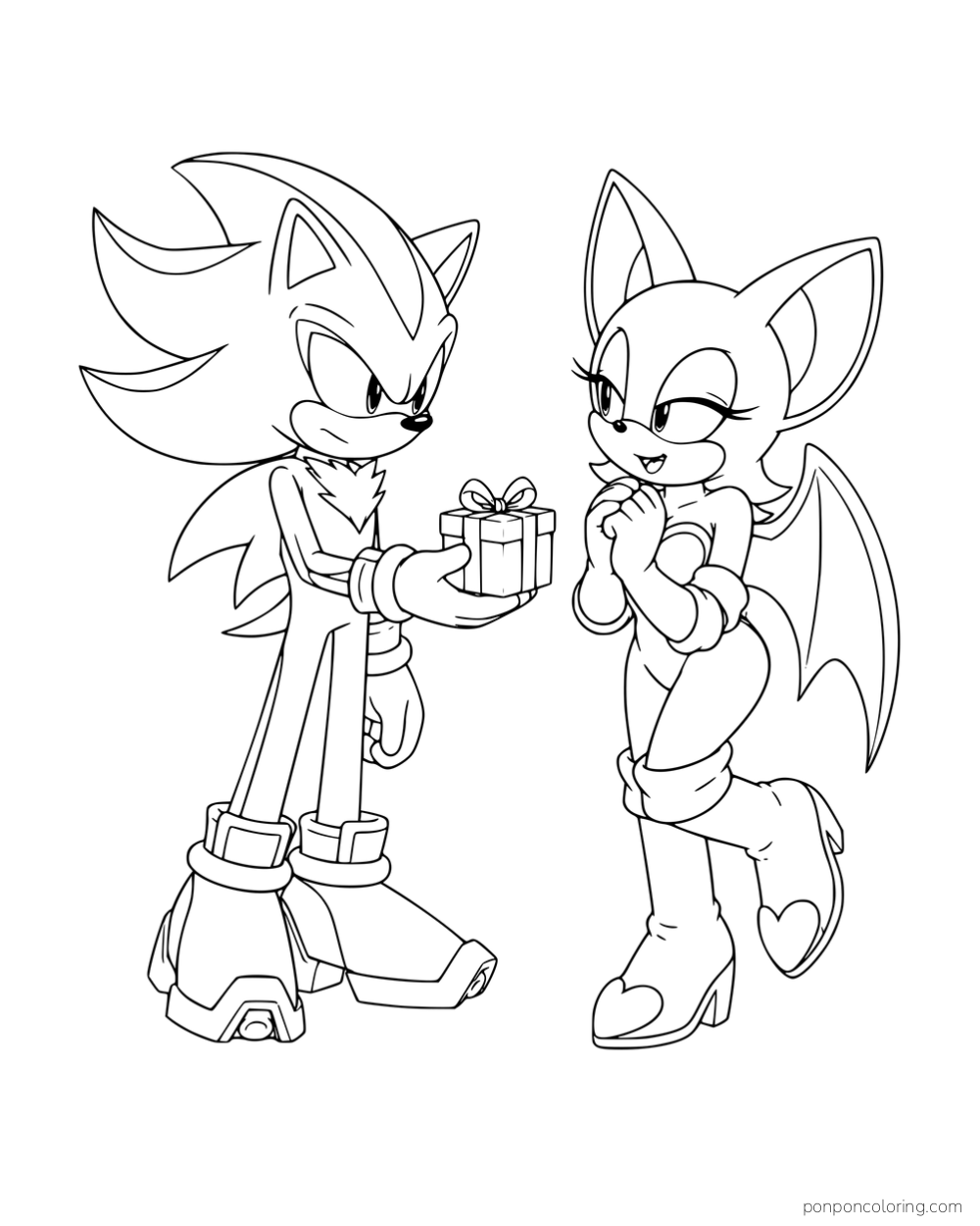 Shadow offering a wrapped gift to Rouge.