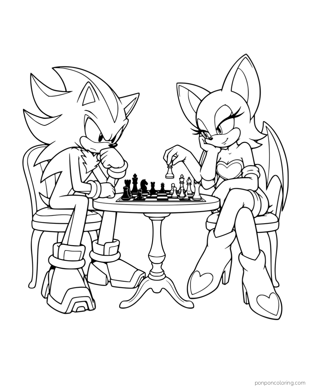 Shadow and Rouge sitting across a chessboard.