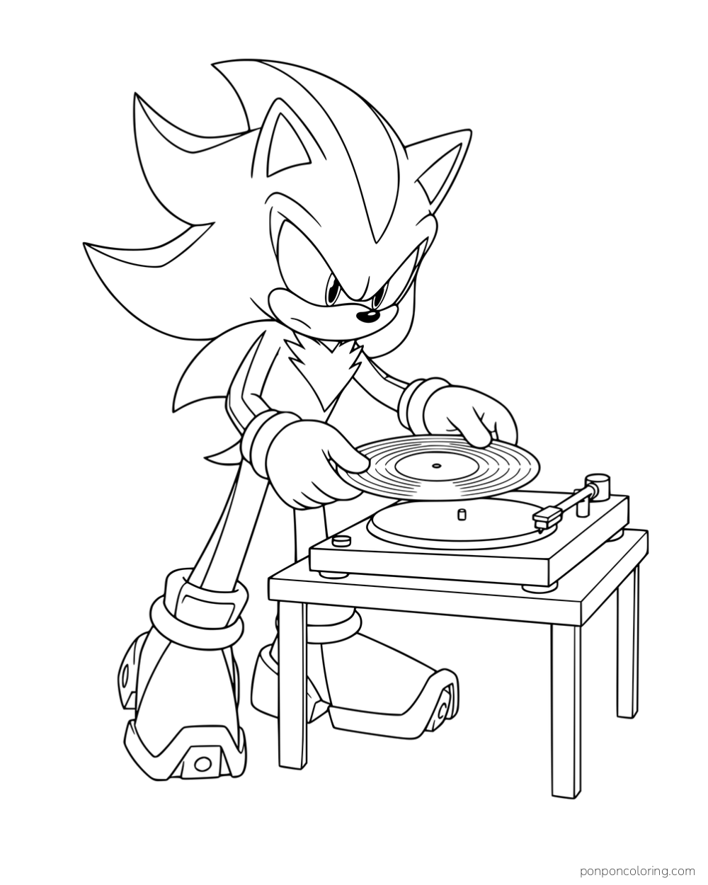 Shadow placing a record on a turntable.