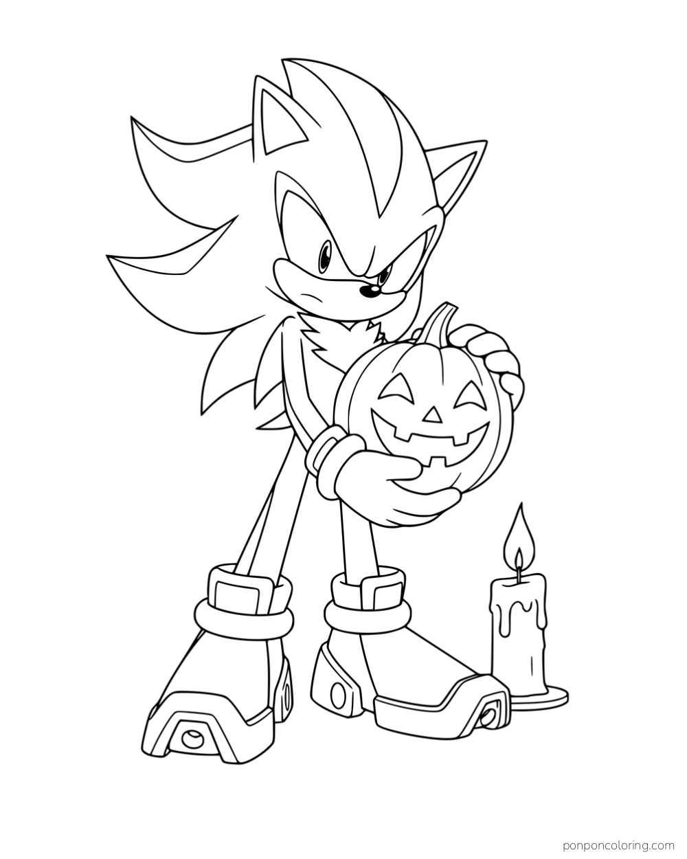 Shadow holding a carved pumpkin beside a candle.