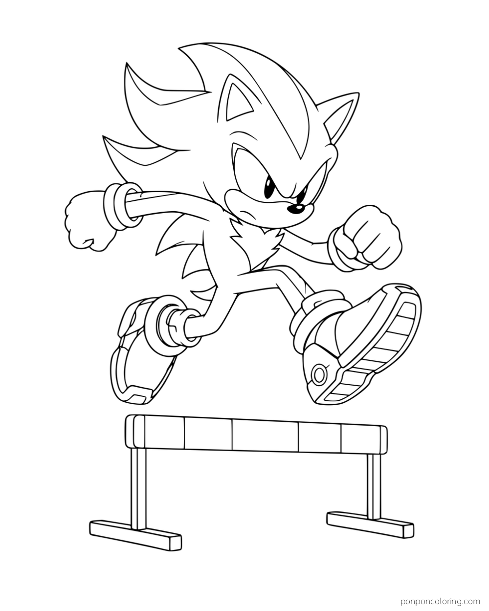 Shadow jumping over a low hurdle.