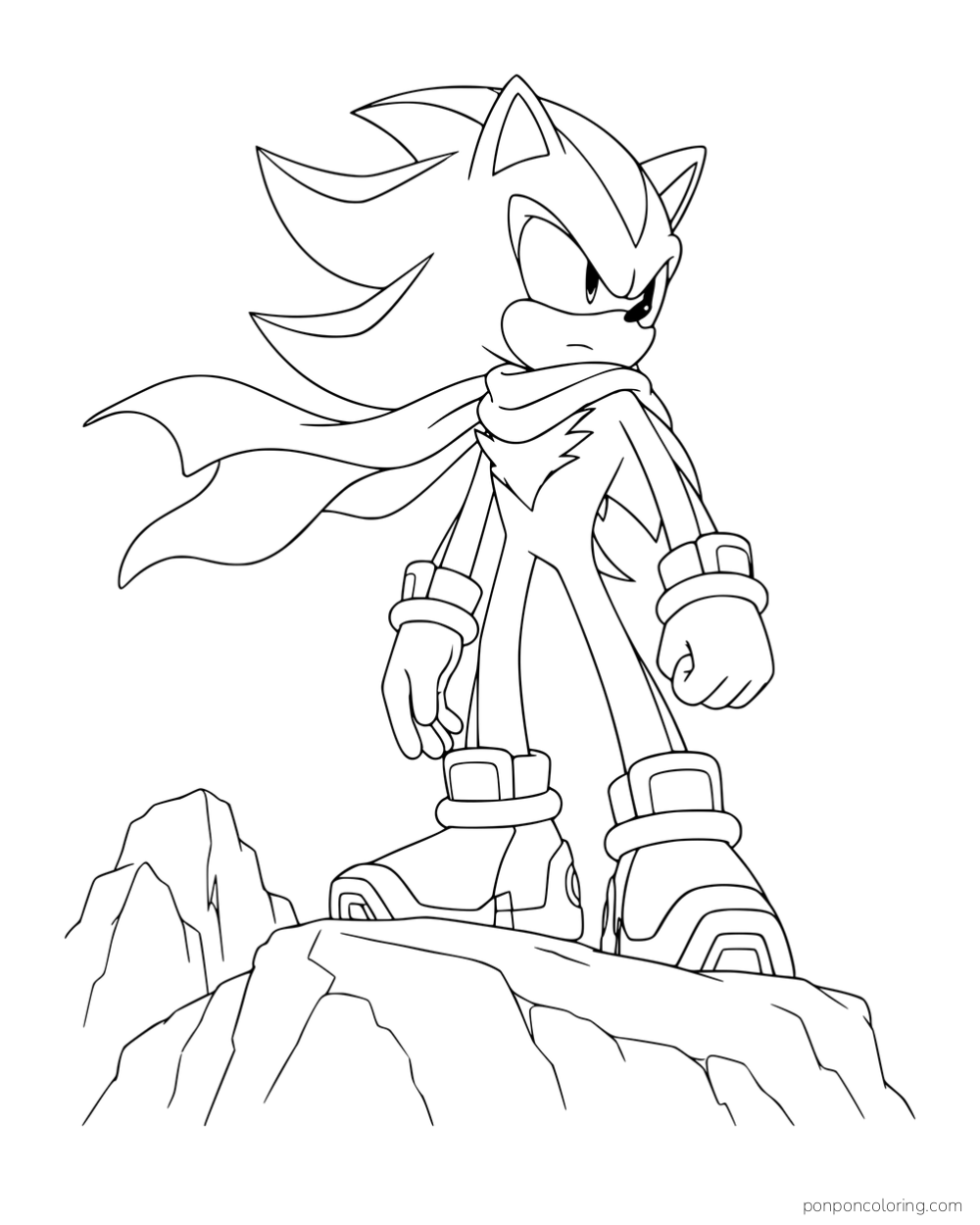 Shadow wearing a scarf and standing on a rocky ledge.