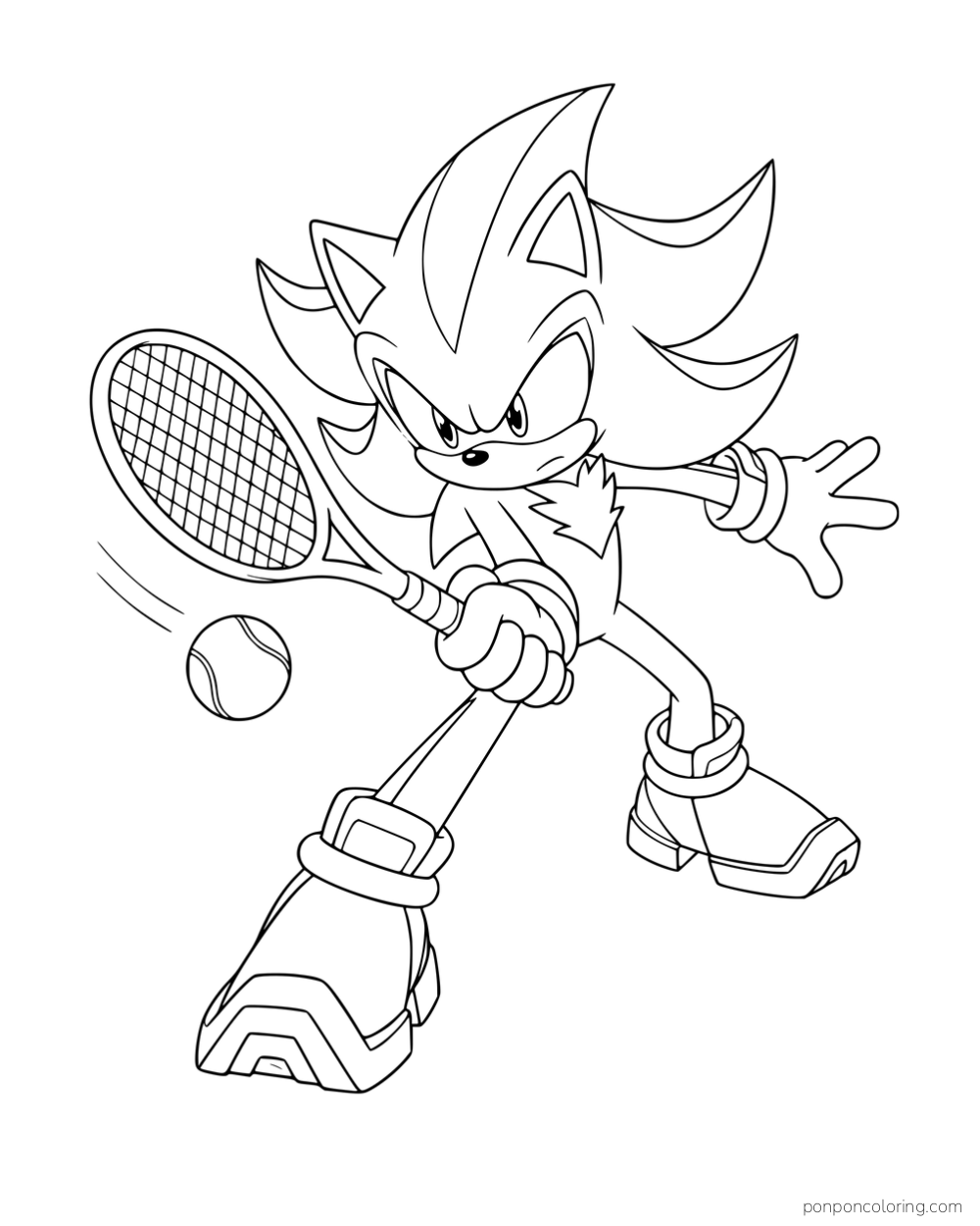 Shadow swinging a tennis racket toward a ball.