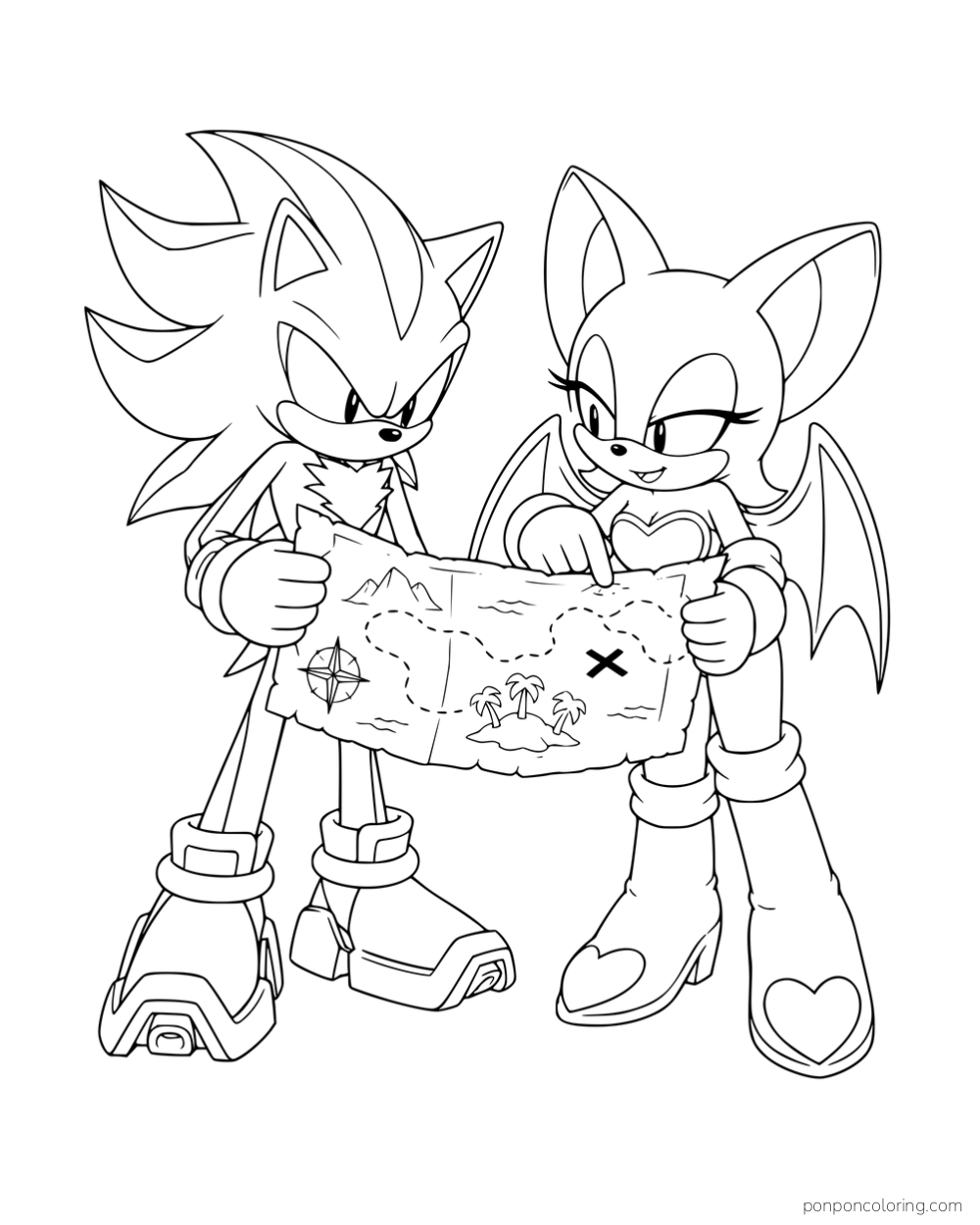 Shadow and Rouge holding an open treasure map.