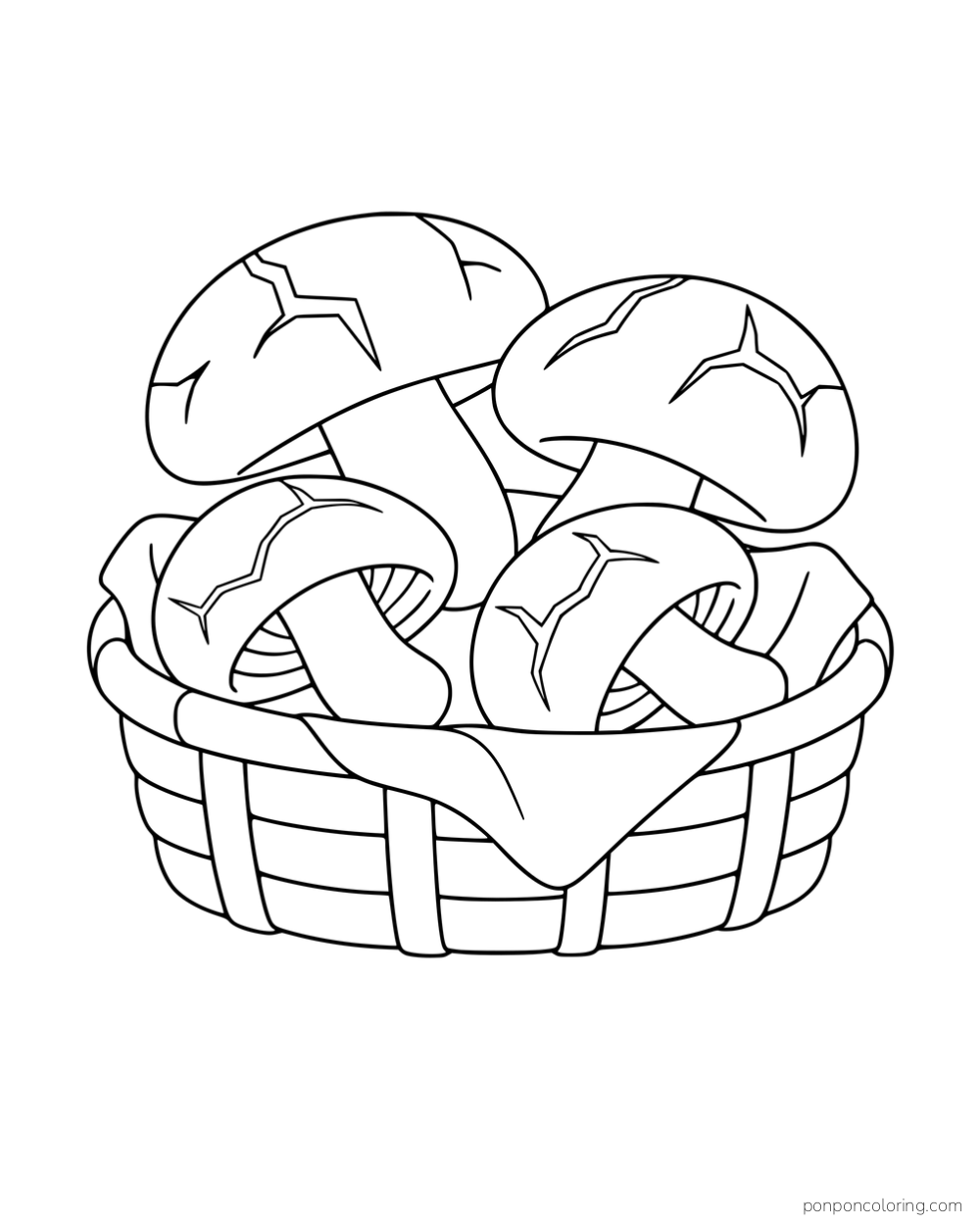 Shiitake mushrooms with cracked caps in a cloth-lined basket.