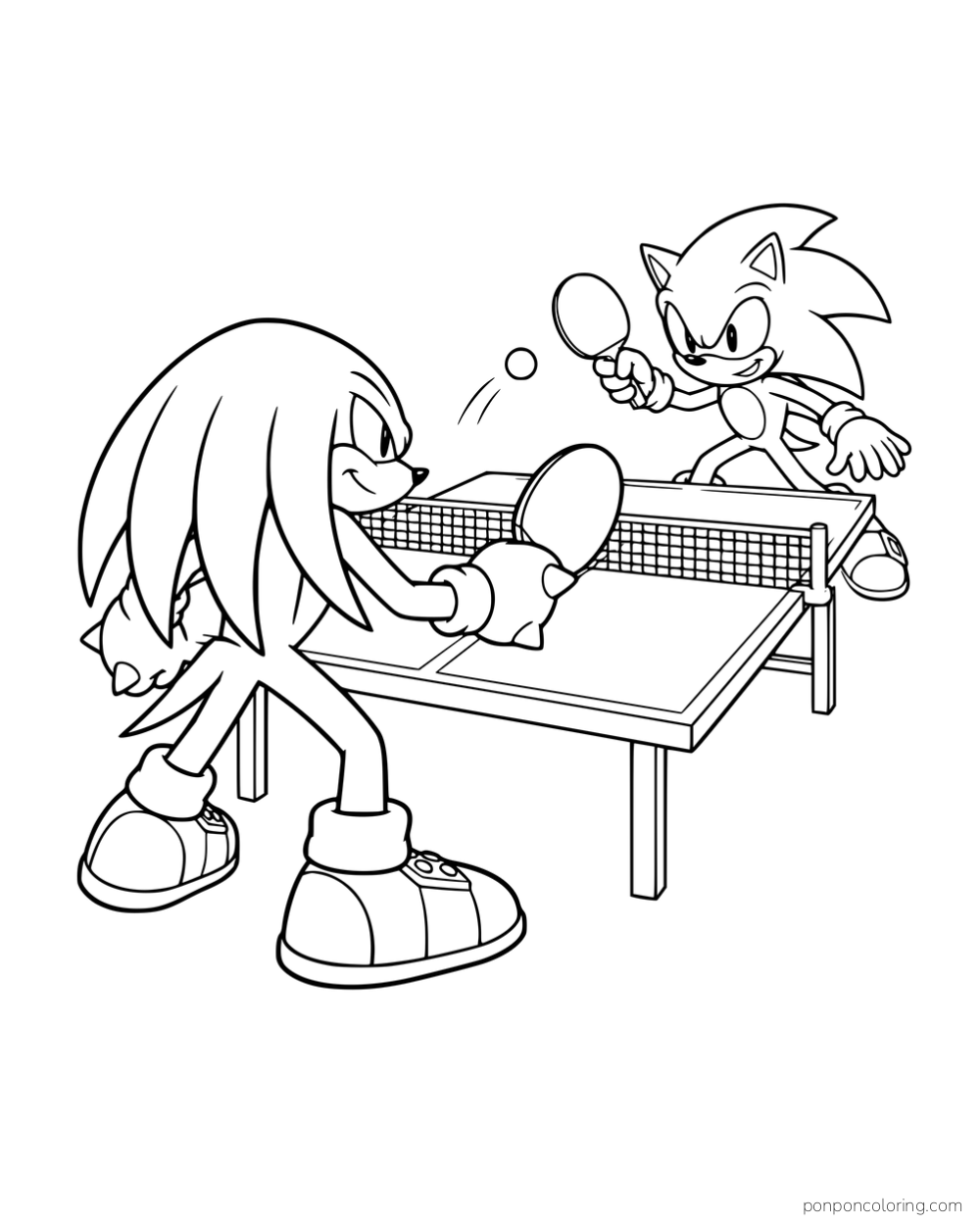 Sonic and Knuckles playing table tennis.