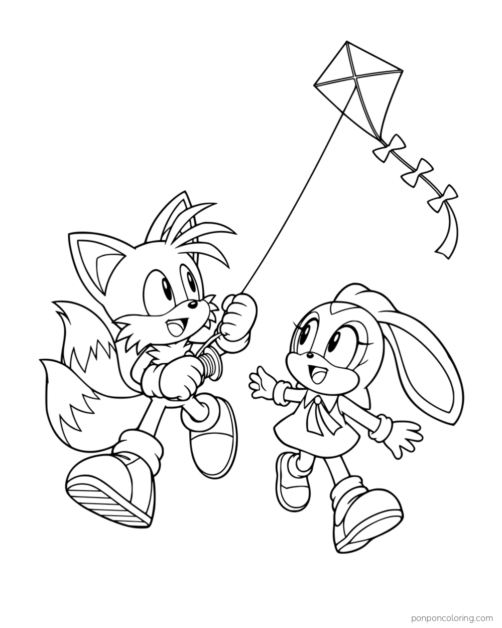 Tails and Cream running beneath a flying kite.