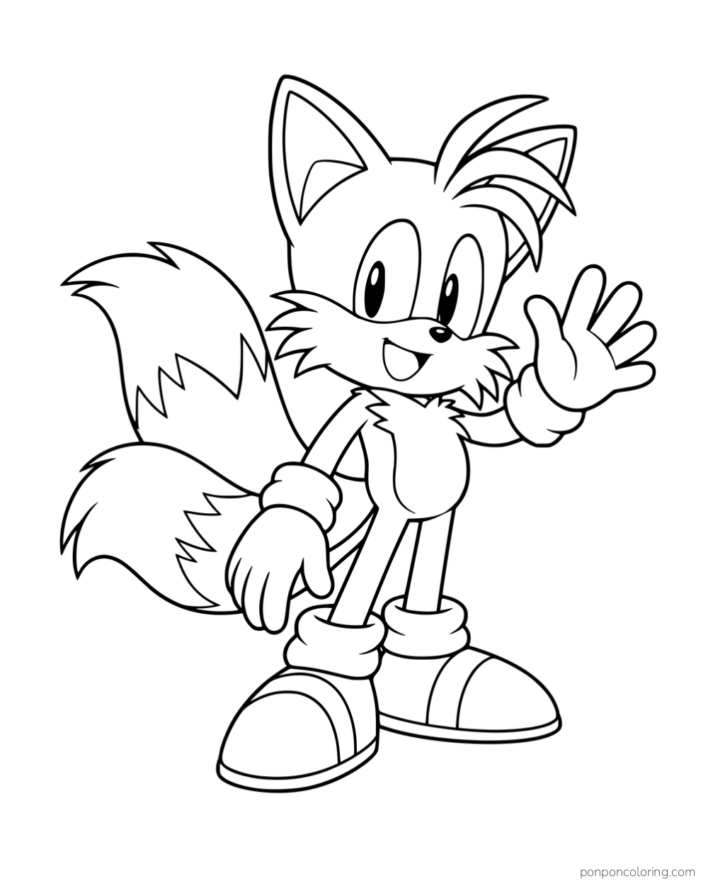 Tails waving with both tails visible behind him.