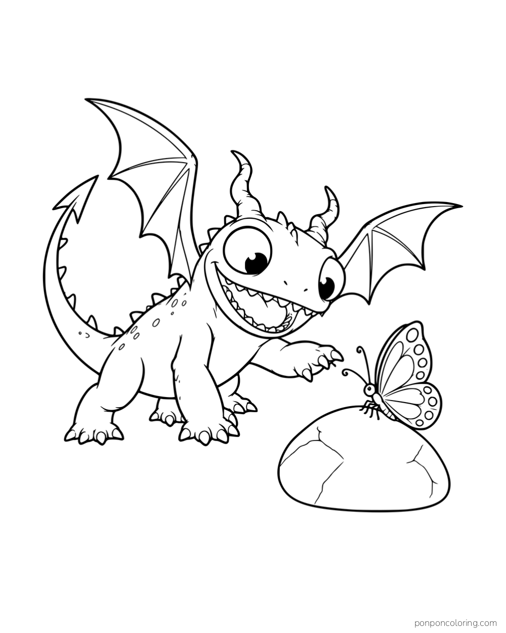 A Terrible Terror reaching toward a butterfly perched on a rock.