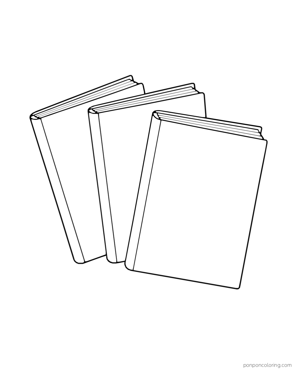 Three plain books fanned out against a white background.