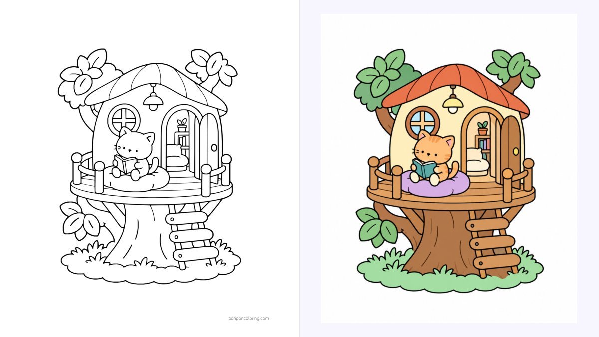 Treehouse Coloring Pages: Rooms Above the Leaves (80 Free Printable PDFs) coloring page